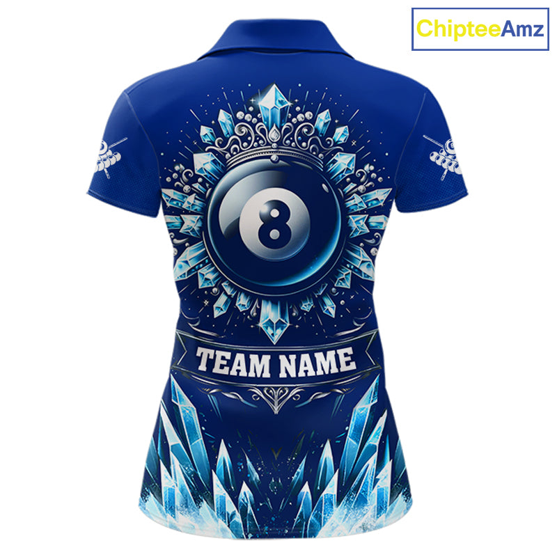 Blue 8 Ball Pool Icy Billiard Polo & 1/4 Zip For Women Custom Billiard League Team Jersey TDM5715