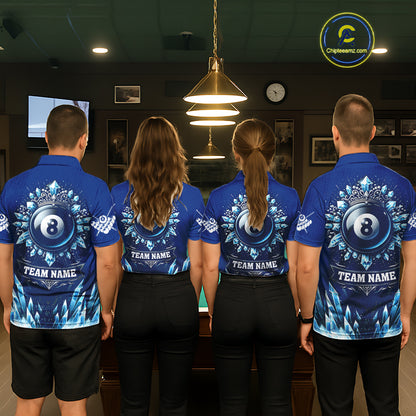 Blue 8 Ball Pool Icy Billiard Polo & 1/4 Zip For Women Custom Billiard League Team Jersey TDM5715