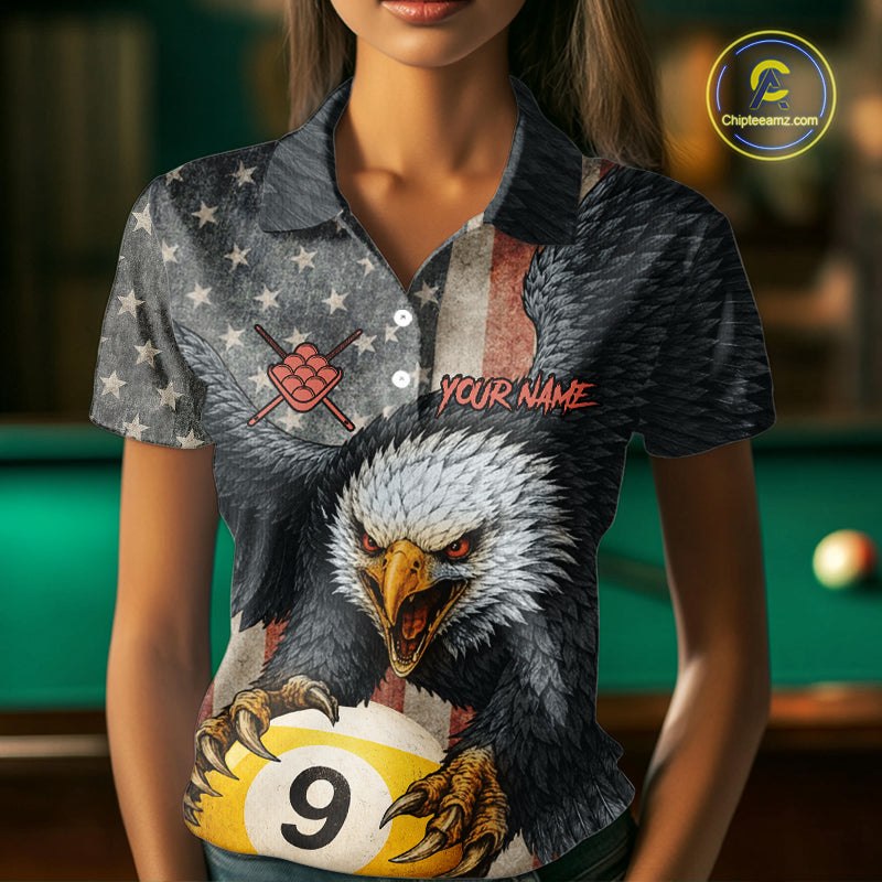 Personalized Vintage American Flag Eagle Billiard Shirt For Women, 9 Ball Pool Billiard Team Jerseys TDM5721