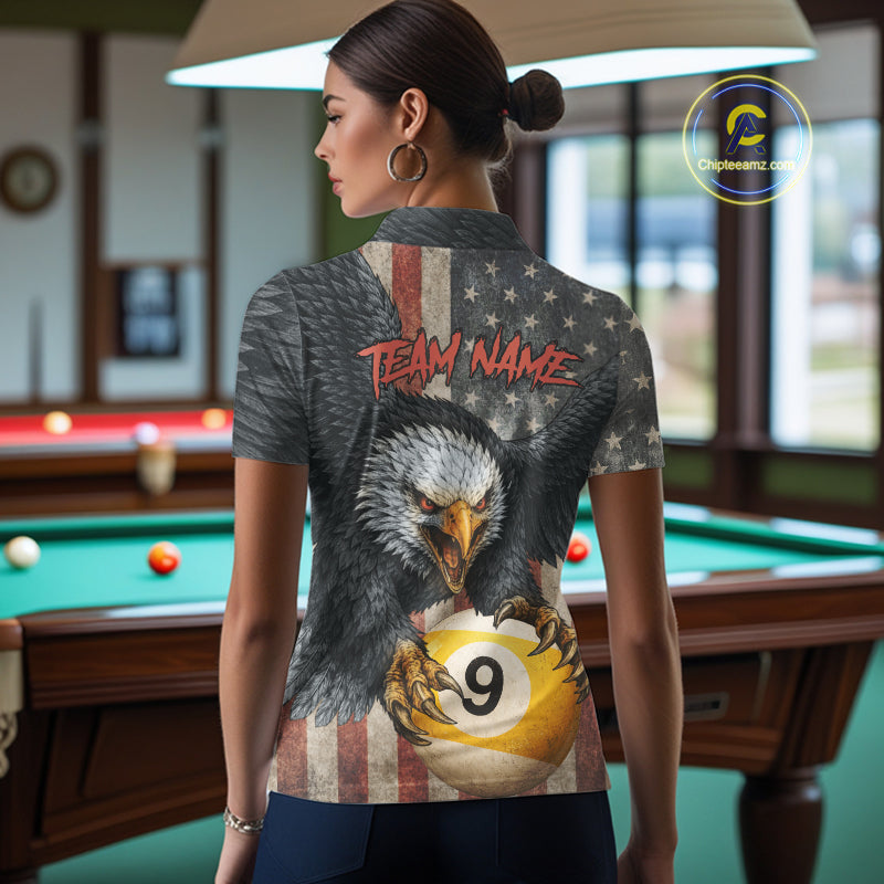 Personalized Vintage American Flag Eagle Billiard Shirt For Women, 9 Ball Pool Billiard Team Jerseys TDM5721