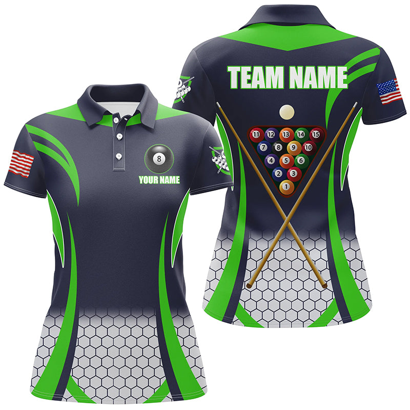 Personalized Green 8 Bal Pool Billiard Jerseys Women Polo Shirts, Best Team League Billiard Shirts TDM1105