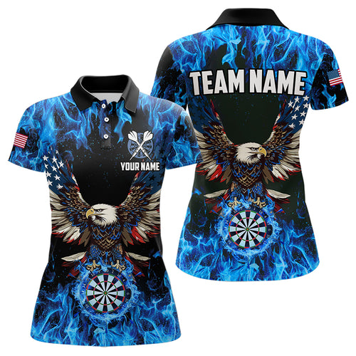 Blue Flaming  American Flag Eagle Custom 3D Dart Shirts For Women, Patriotic Darts Team Jersey TDM3556