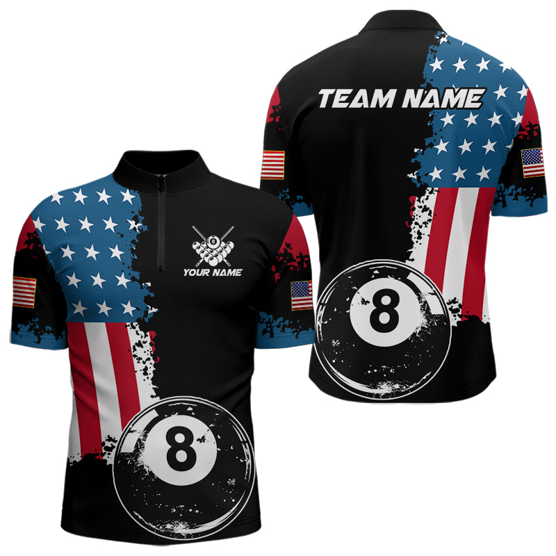 Personalized Grunge 8 Ball Pool American Flag Billiard Shirts For Men, US Flag Billiard Jerseys TDM3718