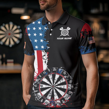 Personalized Grunge Dartboard American Flag Darts Shirts For Men, Patriotic Us Flag Dart Jerseys TDM3719