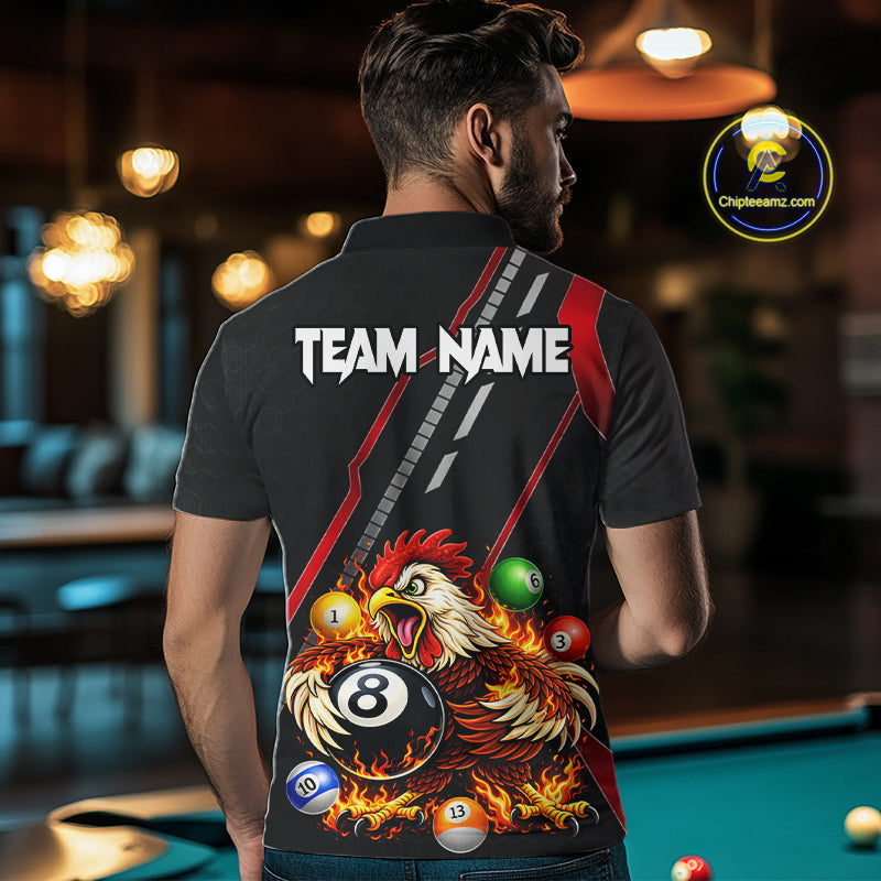 Funny Chicken Flame 8 Ball Billiard Shirt For Men Custom Billiard Team Jersey Polo & 1/4 Zip TDM6068