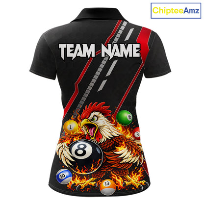 Funny Chicken Flame 8 Ball Billiard Shirt For Women Custom Billiard Team Jersey Polo & 1/4 Zip TDM6068