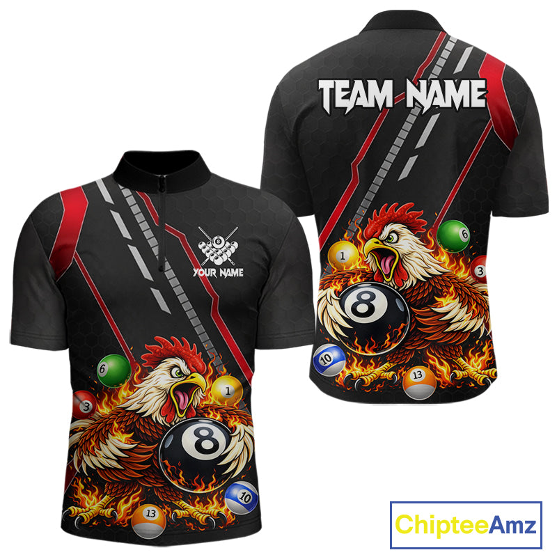 Funny Chicken Flame 8 Ball Billiard Shirt For Men Custom Billiard Team Jersey Polo & 1/4 Zip TDM6068