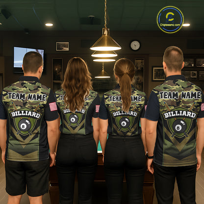 Personalized Green Camo 8 Ball Pool Billiard Shirt For Women, Billiard Team Jersey Polo & 1/4 Zip TDM6076