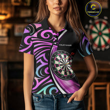 Load image into Gallery viewer, Funny Neon Purple Tribal Dart Shirts For Women – Custom Team Darts Jersey Polo &amp; Quarter Zip TDM3993
