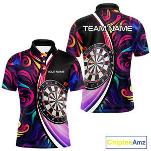 Funny Colorful Neon Swirl Pattern Custom Dart Shirts For Men, Team Polo & Quarter Zip Dart Jerseys TDM3994