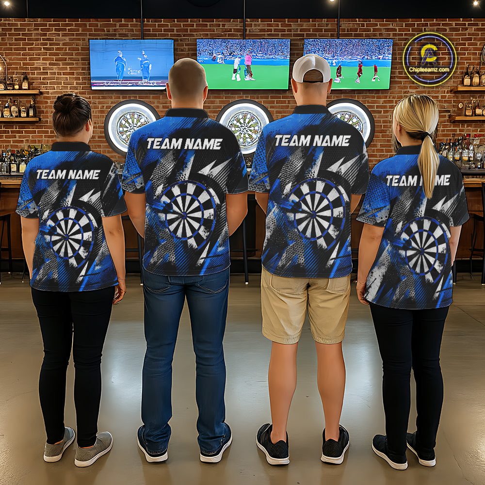 Personalized Blue Geometric Grunge Darts Shirt For Women Custom Darts Team Jersey Polo & 1/4 Zip TDM6507