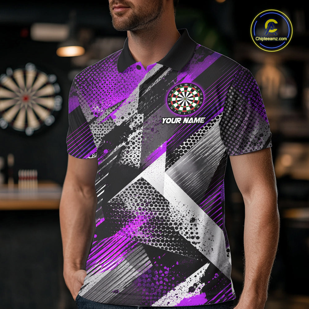 Personalized Purple Geometric Grunge Darts Shirt For Men Custom Darts Team Jersey Polo & 1/4 Zip TDM6509