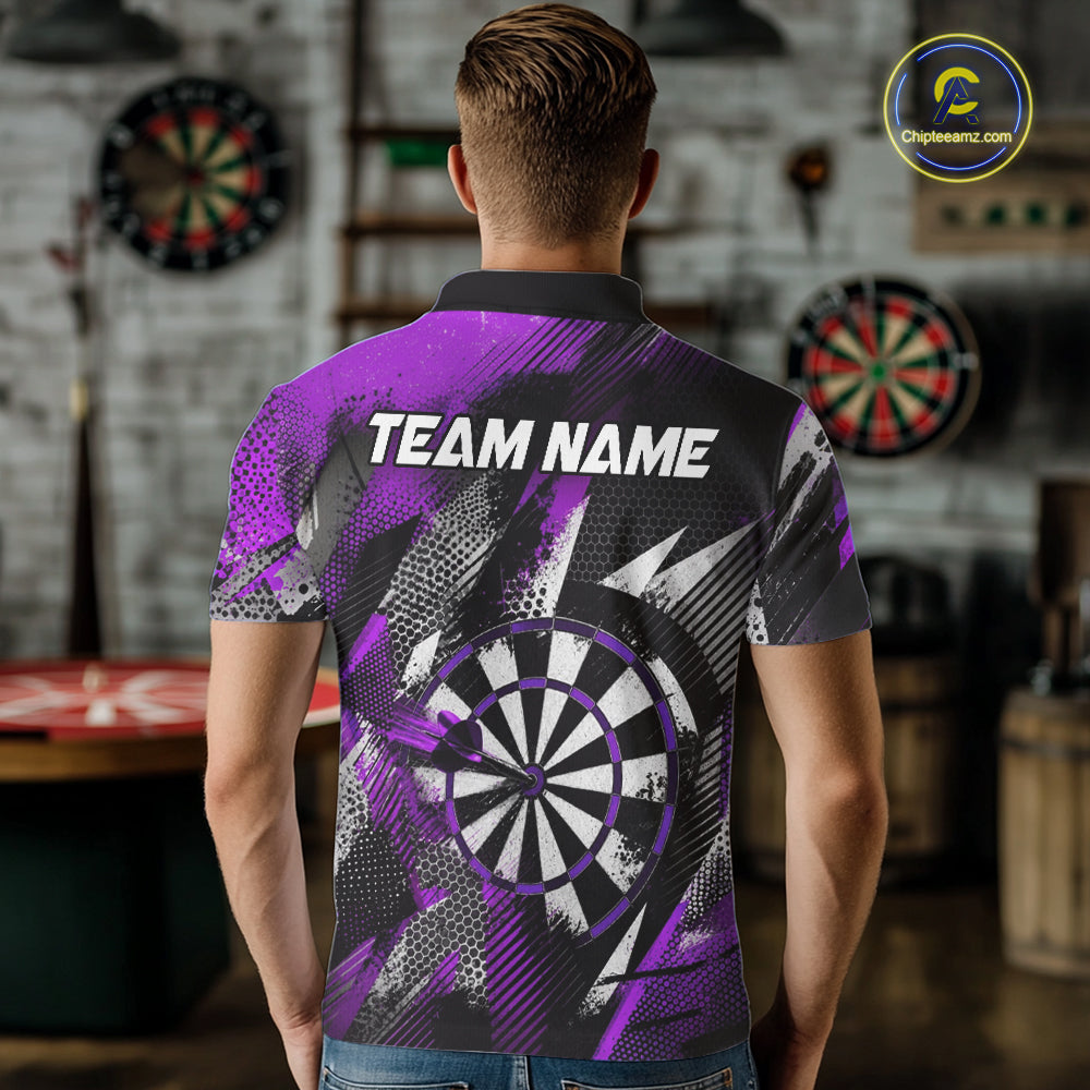 Personalized Purple Geometric Grunge Darts Shirt For Men Custom Darts Team Jersey Polo & 1/4 Zip TDM6509