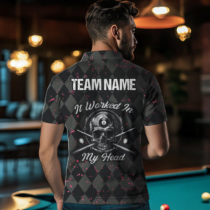 Billiard Skull It Worked In My Head Custom Argyle Pattern Men Billiard Shirts, Pool Team Jerseys TDM1811
