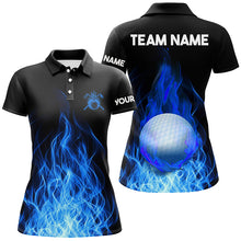Load image into Gallery viewer, Womens Golf Polo Shirts Custom Golf Ball Fire Flame Golf Outfit For Ladies, Best Golf Gifts |Blue TDM1817