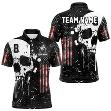 Load image into Gallery viewer, Black Grunge Skull American Flag Men Billiard Polo, Quarter Zip Custom Patriotic Billiard Jersey TDM3232