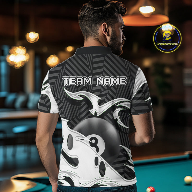 Personalized White Black 3D 8 Ball Billiards Pool Shirts For Men Custom Billiard Team Jerseys TDM5722