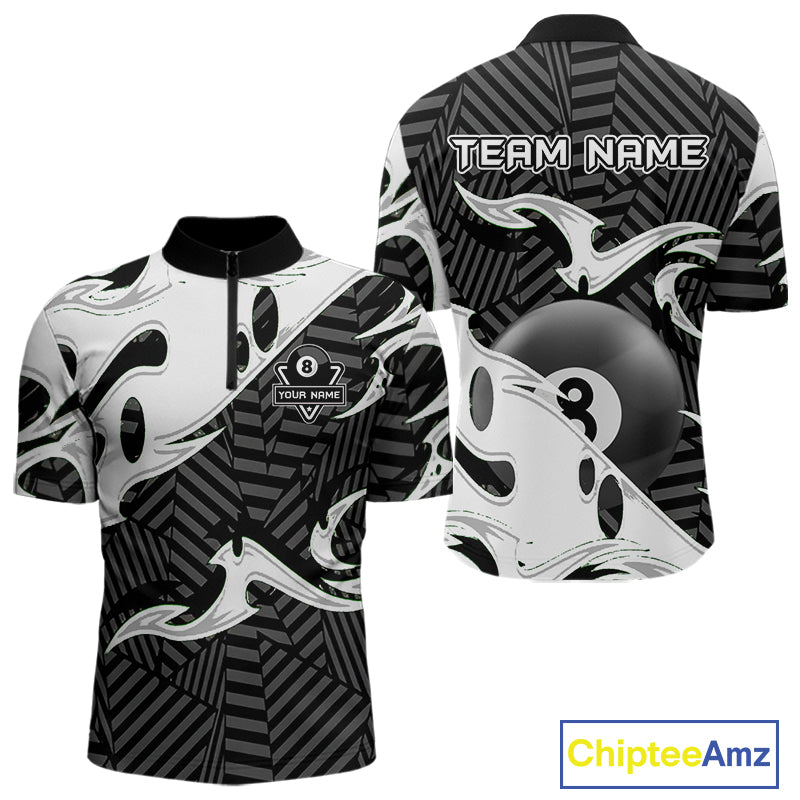 Personalized White Black 3D 8 Ball Billiards Pool Shirts For Men Custom Billiard Team Jerseys TDM5722
