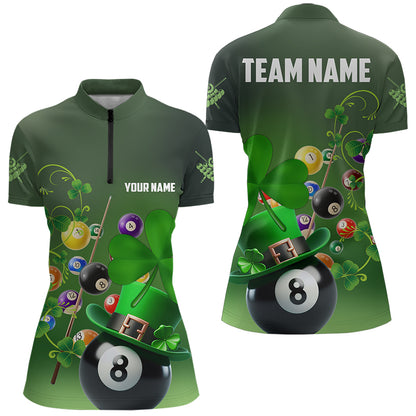Green Luckiest Shamrock 3D Billiard Balls Pool Shirts For Women Custom St Patrick Day Billiard Jersey TDM3569