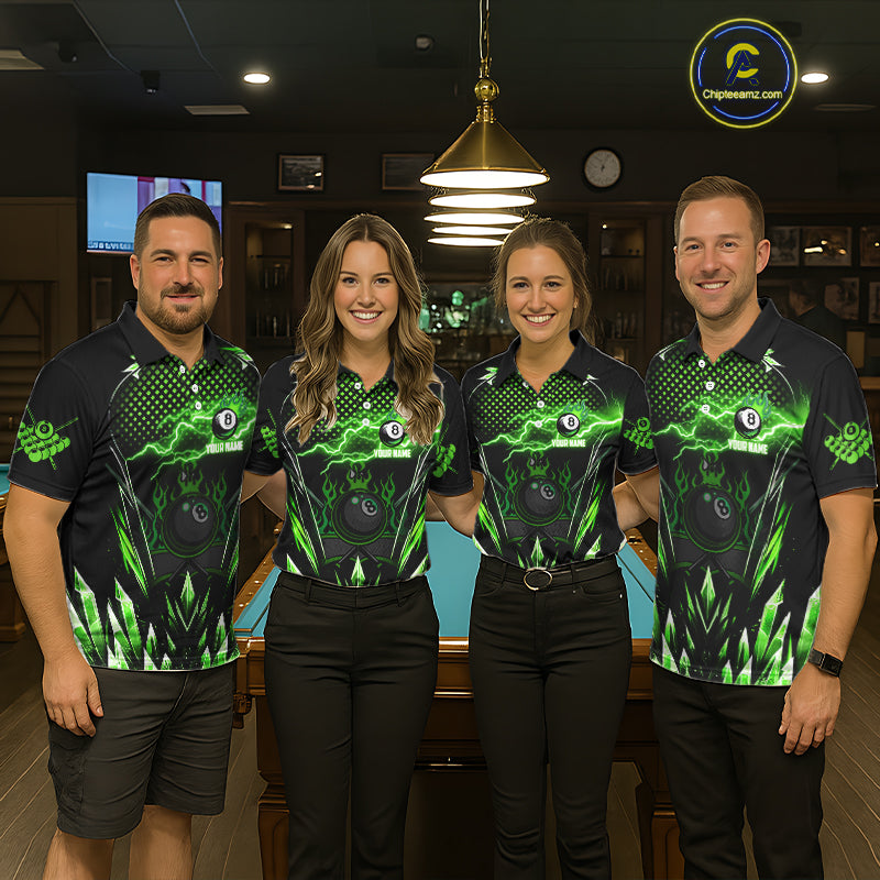 Custom Green Icy Lightning 8 Ball Pool Men Quarter-Zip Shirts, Billiard Team League Jersey TDM1443