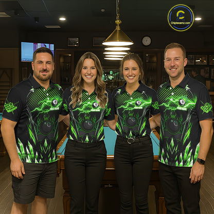 Custom Green Icy Lightning 8 Ball Pool Men Quarter-Zip Shirts, Billiard Team League Jersey TDM1443