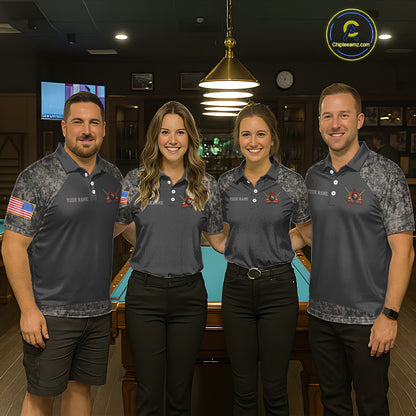 Personalized Retro Camo US Flag Billiard Shirt For Men, 8 Ball Pool Team Jersey Polo & 1/4 Zip TDM6336