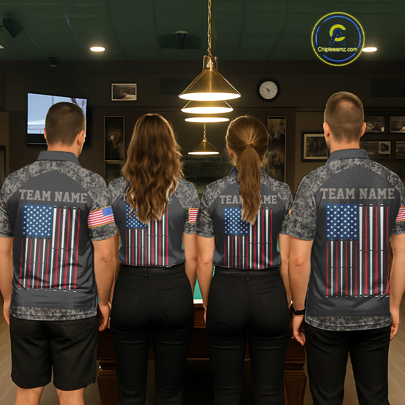 Personalized Retro Camo US Flag Billiard Shirt For Men, 8 Ball Pool Team Jersey Polo & 1/4 Zip TDM6336