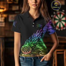 Load image into Gallery viewer, Colorful Rainbow Fire Flame Darts Polo &amp; Quarter Zip Custom Dart Shirt For Women Dart Jerseys TDM3995