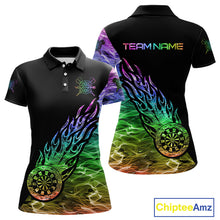 Load image into Gallery viewer, Colorful Rainbow Fire Flame Darts Polo &amp; Quarter Zip Custom Dart Shirt For Women Dart Jerseys TDM3995