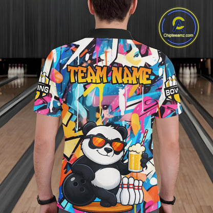 Funny Panda Colorful Graffiti Bowling Shirts For Men, Best Bowling Team Jersey Polo & 1/4 Zip TDM6511