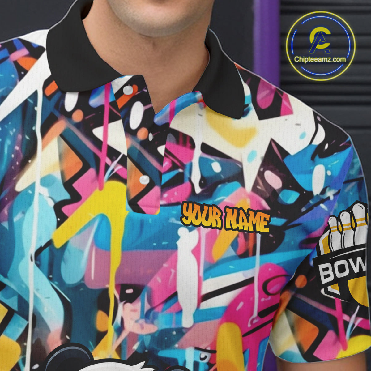 Funny Panda Colorful Graffiti Bowling Shirts For Men, Best Bowling Team Jersey Polo & 1/4 Zip TDM6511