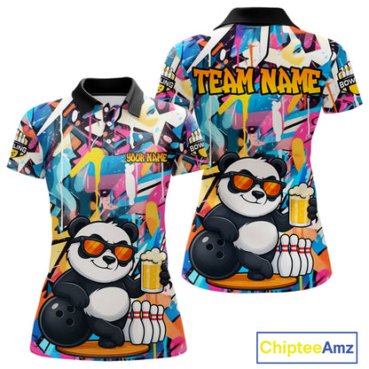 Funny Panda Colorful Graffiti Bowling Shirts For Women, Best Bowling Team Jersey Polo & 1/4 Zip TDM6511