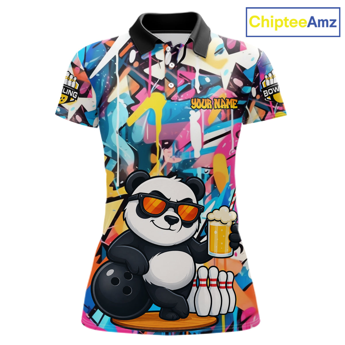 Funny Panda Colorful Graffiti Bowling Shirts For Women, Best Bowling Team Jersey Polo & 1/4 Zip TDM6511