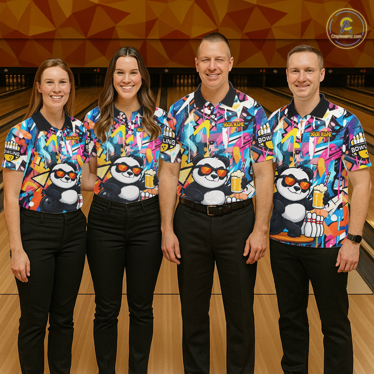 Funny Panda Colorful Graffiti Bowling Shirts For Men, Best Bowling Team Jersey Polo & 1/4 Zip TDM6511