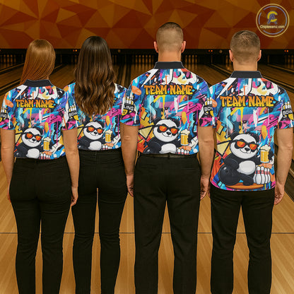 Funny Panda Colorful Graffiti Bowling Shirts For Men, Best Bowling Team Jersey Polo & 1/4 Zip TDM6511
