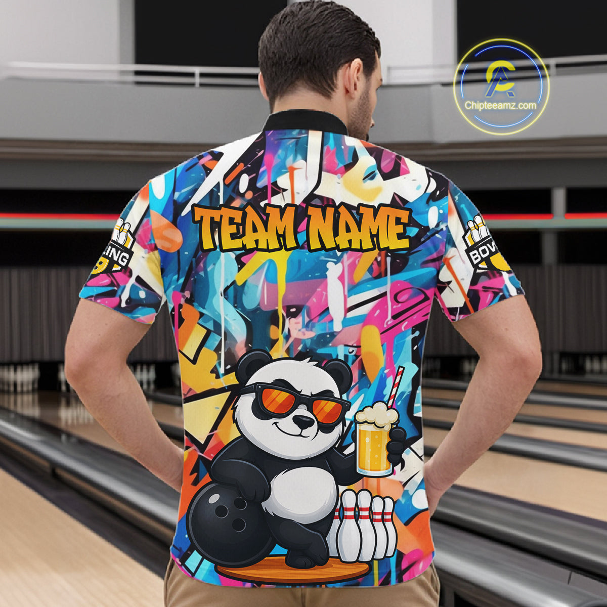 Funny Panda Colorful Graffiti Bowling Shirts For Men, Best Bowling Team Jersey Polo & 1/4 Zip TDM6511
