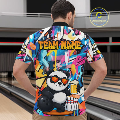 Funny Panda Colorful Graffiti Bowling Shirts For Men, Best Bowling Team Jersey Polo & 1/4 Zip TDM6511