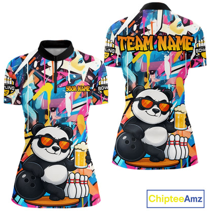 Funny Panda Colorful Graffiti Bowling Shirts For Women, Best Bowling Team Jersey Polo & 1/4 Zip TDM6511