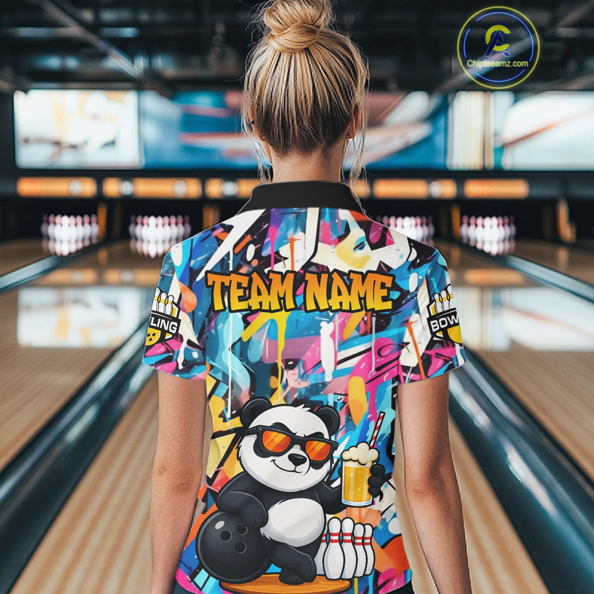 Funny Panda Colorful Graffiti Bowling Shirts For Women, Best Bowling Team Jersey Polo & 1/4 Zip TDM6511