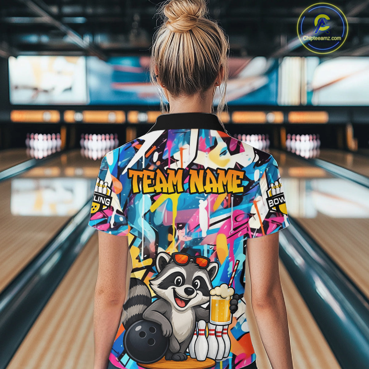 Funny Raccoon Colorful Graffiti Bowling Shirts For Women, Best Bowling Team Jersey Polo & 1/4 Zip TDM6512