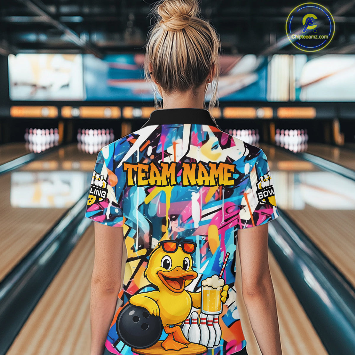 Funny Duck Colorful Graffiti Bowling Shirts For Women, Best Bowling Team Jersey Polo & 1/4 Zip TDM6514