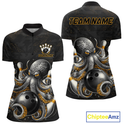 Personalized Funny Octopus Bowling Jersey For Women Custom Bowling Team Shirts Polo & Quarter Zip TDM6518
