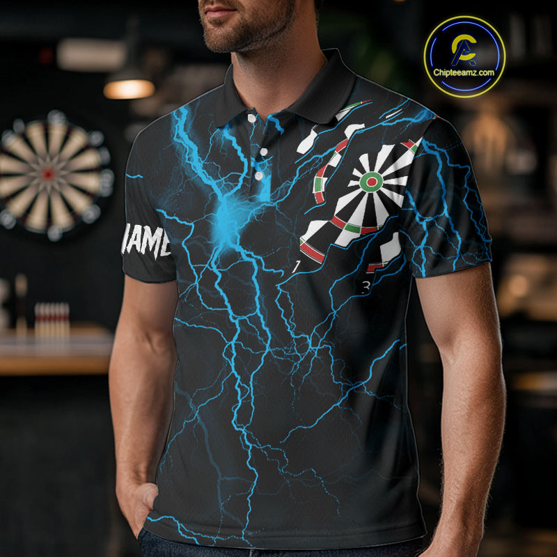Personalized Blue Thunder Lightning Dart Shirt For Men Custom Darts League Jersey Polo & 1/4 Zip TDM4352