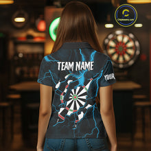 Load image into Gallery viewer, Personalized Blue Thunder Lightning Dart Shirt For Women Custom Darts League Jersey Polo &amp; 1/4 Zip TDM4352