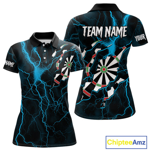 Personalized Blue Thunder Lightning Dart Shirt For Women Custom Darts League Jersey Polo & 1/4 Zip TDM4352