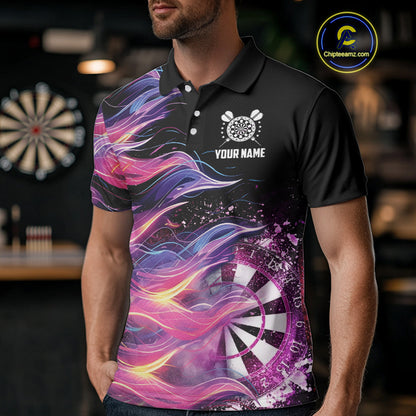 Funny Pink Flame Dart Shirt With Pocket Option For Men Custom Darts Jersey TDM4353