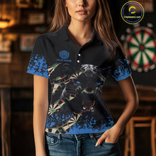 Load image into Gallery viewer, Black And Blue Grunge Panther Darts Shirt Polo &amp; Quarter Zip For Women Custom Darts Team Jersey TDM4582