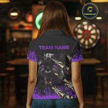 Load image into Gallery viewer, Black And Purple Grunge Panther Darts Shirt Polo &amp; Quarter Zip For Women Custom Darts Team Jersey TDM4583