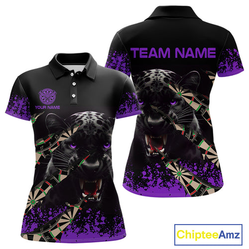 Black And Purple Grunge Panther Darts Shirt Polo & Quarter Zip For Women Custom Darts Team Jersey TDM4583