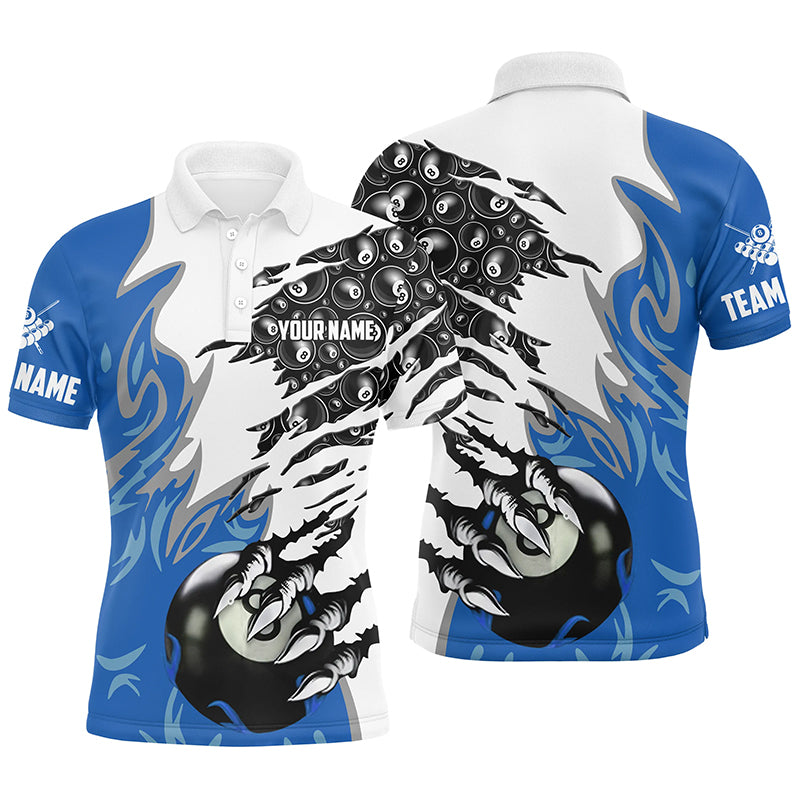 Personalized Claw 8 Ball Pool Blue 3D Billiard Polo Shirts For Men Best Billiard Apparel Clothing TDM0577